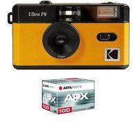 KODAK Pack F9 Argentique + Pellicule 100 ASA - Appareil Photo Rechargeable 35mm Jaune, Objectif Grand Angle Fixe, Viseur Optique, Flash Intégré + Pellicule APX 100, 36 Poses