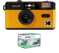 KODAK Pack F9 Argentique + Pellicule 400 ASA - Appareil Photo Rechargeable 35mm Jaune, Objectif Grand Angle Fixe, Viseur Optique, Flash Intégré + Pellicule APX 00, 36 Poses