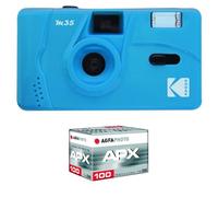 KODAK Pack M35 Argentique + Pellicule 100 ASA - Appareil Photo Kodak Rechargeable 35mm Cerulean Blue, Objectif Grand Angle Fixe, Viseur optique , Flash Intégré + Pellicule APX 100, 36 poses