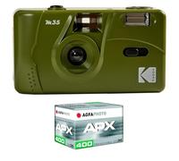 KODAK Pack M35 Argentique + Pellicule 100 ASA - Appareil Photo Kodak Rechargeable 35mm Olive Green, Objectif Grand Angle Fixe, Viseur optique , Flash Intégré + Pellicule APX 100, 36 poses