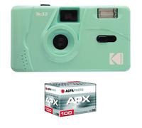 KODAK Pack M35 Argentique + Pellicule APX 100, 36 poses - Appareil Photo Kodak Rechargeable 35mm Mint Green, Objectif Grand Angle