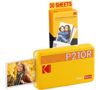 Pack Mini Imprimante P210 Retro 2 + Cartouche et papier pour 30 photos - Imprimante Connectee Bluetooth - Photos format CB 5,3 x 8,6 cm - Batterie