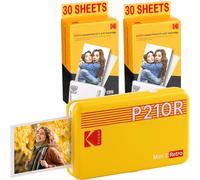KODAK Pack Mini Imprimante P210 Retro 2 + Cartouche et papier pour 60 photos - Imprimante Connectée Bluetooth - Photos format CB 5,3 x 8,6 cm - Batterie Lithium - Sublimation Thermique 4Pass