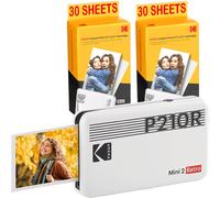 KODAK Pack Mini Imprimante P210 Retro 2 + Cartouche et papier pour 60 photos - Imprimante Connectee Bluetooth - Photos format CB 5,3 x 8,6 cm - Batterie Lithium - Sublimation Thermique 4Pass Blanc G
