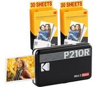 KODAK Pack Mini Imprimante P210 Retro 2 + Cartouche et papier pour 60 photos - Imprimante Connectee Bluetooth - Photos format CB 5,3 x 8,6 cm - Batterie Lithium - Sublimation Thermique 4Pass Noir G