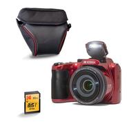 KODAK Pack Pixpro AZ255 + Carte Mémoire SD 32Go + Etui - Appareil Photo Bridge Numérique 16MP, Zoom Optique 25X, Stabilisateur, Video Full HD 1080p, Grand angle 24 mm, Ecran LCD 3 '', Pile AA - Rouge