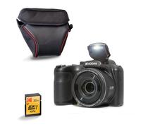 KODAK Pack Pixpro AZ255 + Carte Mémoire SD 32Go + Etui - Appareil Photo Bridge Numérique 16MP, Zoom Optique 25X, Stabilisateur, Video Full HD 1080p, Grand angle 24 mm, Ecran LCD 3 '', Pile AA - Noir
