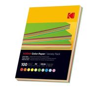 Kodak Papier coloré - 100 Feuilles - Format A4 21 x 29,7 cm - 80 g/m² - 10 Couleurs - 10 Feuilles par Couleur - Compatible Imprimantes Jet d'Encre