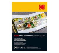 Papier autocollant photo KODAK - Pack de 20 feuilles de papier photo autocollant - Format 10 x 15 cm (A6) - Finition brillante - 120 g/m² - Compatible avec imprimantes à jet d'encre