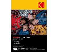 KODAK Picture Paper - Papier Photo Brillant, Pack de 100 Feuilles, Format A6 (10x15cm), 180g/m², Idéal pour Impressions Jet d'Encre, Couleurs Éclatantes et Contraste Élevé, Finition Haute Qualité