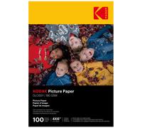KODAK Picture Paper - Papier Photo Brillant, Pack de 100 Feuilles, Format A6 (10x15cm), 180g/m², Idéal pour Impressions Jet d'Encre, Couleurs Éclatantes et Contraste Élevé, Finition Haute Qualité