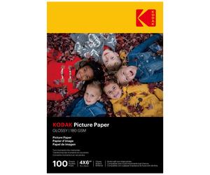 KODAK Picture Paper - Papier Photo Brillant, Pack de 100 Feuilles, Format A6 (10x15cm), 180g/m², Idéal pour Impressions Jet d'Encre, Couleurs Éclatantes et Contraste Élevé, Finition Haute Qualité