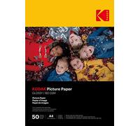 KODAK Picture Paper - Papier Photo Brillant, Pack de 50 Feuilles, Format A4 (21x29,7cm), 180g/m², Idéal pour Impressions Jet d'Encre, Couleurs Éclatantes et Contraste Élevé, Finition Haute Qualité