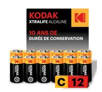 KODAK Piles Alcalines C (12 Pièces) LR14, 1,5V | Conservation 10 Ans, Design Anti-Fuite Avancé, Idéal Appareils Forte & Faible Consommation