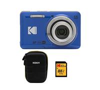 KODAK PIXPRO Friendly Zoom FZ55-BL Lot de 3 appareils photo numériques 16 MP avec zoom optique 5x, grand angle de 28 mm et écran LCD de 2,7" Bleu avec étui de protection, carte mémoire 32 Go