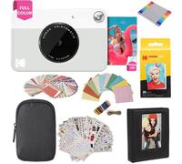 KODAK Printomatic Instant Camera (Grey) Gift Bundle + Zink Paper (20 Sheets) + Deluxe Case + 7 Fun Sticker Sets + Twin Tip Markers + Photo Album + Hanging Frames, Gris, Paquet Cadeau