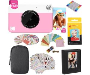 KODAK Printomatic Instant Camera (Pink) Gift Bundle + Zink Paper (20 Sheets) + Deluxe Case + 7 Fun Sticker Sets + Twin Tip Markers + Photo Album + Hanging Frames.