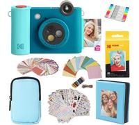 KODAK Smile+ 2-en-1 Caméra Instantanée & Imprimante Photo - Pack Cadeau, Housse, Papier Zink 20p, Album, Cadres, Autocollants - Bleu