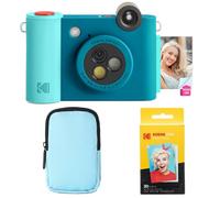 KODAK Smile+ 2-en-1 Caméra Instantanée & Imprimante Photo - Pack de Démarrage, Housse de Luxe, Papier Zink 20p, 10MP - Bleu