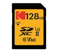 Kodak UHS II U3 V60 Ultra Pro, Carte mémoire SDXC 128 Go UHS-II U3 V60 Ultra Pro, vitesse de lecture 300 Mo/s, étanche et résistante aux chocs, idéale pour photos et vidéos 4K, 128 Go, noir