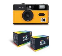 KODAK Ultra F9 - Appareil Photo Argentique Réutilisable 35mm, Objectif Fixe 31mm F/9, Flash Intégré, Chargement Facile, Rembobinage Manuel - Jaune + 2 Pellicules Couleur 24 Expositions