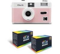 KODAK Ultra F9 - Appareil Photo Argentique Réutilisable 35mm, Objectif Fixe 31mm F/9, Flash Intégré, Chargement Facile, Rembobinage Manuel - Rose + 2 Pellicules Couleur 24 Expositions