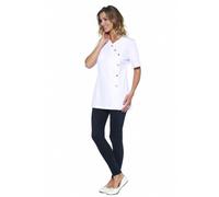 KODAMA - Tunique Médicale Femme Col Cache-Cœur Asymetrique -Blanche, Manche Courte- Blouse Professionnel avec Cordon de Cintrage (Taille 5 - XXL - 54/56)