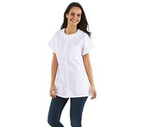 KODAMA - Tunique Médicale Femme Col Rond -Blanche, Manche Courte- Blouse Professionnel Boutons Pression - Facile d'entretien (Taille 0 - XS - 34/36)