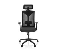 hjh OFFICE 751007 Chaise de Bureau Professionnelle Kodiak Tissu/Filet Noir Chaise pivotante Ergonomique, Appui-tête réglable en Hauteur, Dossier en Filet