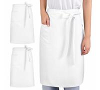 kodinsiivous Tablier de serveur court avec poches, noir, pour cuisine, bricolage, restaurant, bar, Blanc., 80 x 60 cm