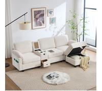 KoDise Canapé en velours côtelé beige avec tiroirs de rangement et pouf de rangement amovible，accoudoir central amovible