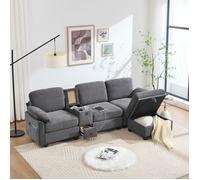 KoDise Canapé en velours côtelé gris foncé avec tiroirs de rangement et pouf de rangement amovible，accoudoir central amovible