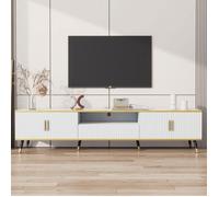 KoDise Meuble TV blanc - sticker aspect marbre - avec 4 portes et 1 tiroir - 200x40x46 cm - pour salon et bureau