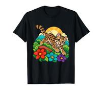Kodkod Saute à Travers Trois Panneaux de Fleurs peintes T-Shirt