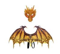 Kodxylytix Costume de dragon - Accessoires de décoration de fête - Masque de dinosaure - Jaune - 90 x 46 cm