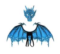 Kodxylytix Costume de dragon - Accessoires de décoration pour fête - Masque de dinosaure - Bleu - 90 x 46 cm