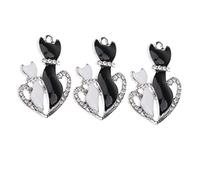 Kodxylytix Lot de 3 breloques en forme de chat en émail et strass pour fabrication de bijoux