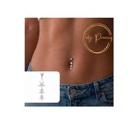 KODY PIERCING Piercing Nombril Inversé Argent 925 Triple Fleur Pendant Zircon Blanc - Douceur Romantique et Éclat Intemporel