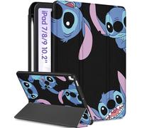 Koecya Étui portefeuille pour iPad 9e/8e/7e 10,2" Motif dessin animé kawaii pour filles, enfants, adolescents, garçons, filles, femmes, design cool avec porte-crayon pour iPad 9/8/7, noir