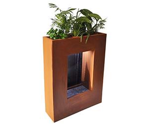 KÖHKO® 32001H Rideau d'eau plantable avec éclairage LED Hauteur 80 cm en acier Corten avec jardinière en acier inoxydable Cascade Fontaine d'intérieur