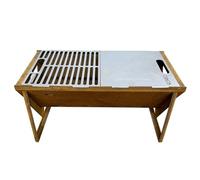 Köhko Barbecue de pique-nique « Party Time » - Barbecue de table en acier Corten, four portable avec plaque de cuisson et grille, parfait pour les barbecues, le camping et le plaisir en plein air
