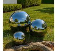 Köhko Ensemble de 3 Boule décorative Poli en Acier Inoxydable Balle Flottante pour Jardin ou étang ø 10-20-28 CM