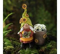 Köhko Pot de fleurs polyvalent avec design nain de jardin « lutin et tournesols » - Décoration parfaite pour votre jardin et votre appartement, également idéal pour la décoration de la maison de