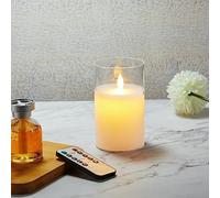 Koelaa Bougie LED, Bougies à Piles en Verre Avec Télécommande et Minuteur, Bougies Flamme Vacillante Lumière, Bougies sans Flamme Munies de Flammes Artificielles Réalistes, Bougies de Noël-7.5 * 15cm