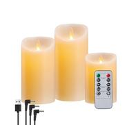 Koelaa Bougies LED Rechargeables 3 Paquets - Bougies Électriques Flamme Vacillante Réaliste avec Télécommande, USB Chargeur, Cire Authentique - Décoration pour Noël, Table, Église, Mariage, Fête