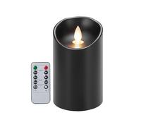 Koelaa Bougies sans flamme, bougies pilier LED avec télécommande, vacillante, bougie en cire véritable noire avec fonction de minuterie pour Noël, Halloween, festivals, décoration - 7,5 x 10 cm