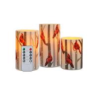 Koelaa Lot de 3 Bougies Flamme Vacillante avec Télécommande - Bougies LED Décoratives pour Noël - Design Branche Naturelle avec Rouge-Gorges - Idée Cadeau de Noël (10cm, 12.5cm, 15cm)