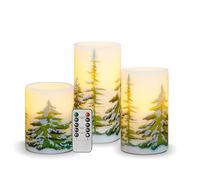 Koelaa Lot de 3 Bougies LED sans Flamme Vacillante avec Télécommande, Bougies Électriques - Effet Cire Réaliste et Minuteur - Design Sapin de Noël Vert - Idée Cadeau de Noël (10cm, 12.5cm, 15cm)