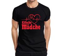 Kölsche T-shirt pour fille Motif cathédrale de Cologne avec battement de cœur Carnaval cinquième saison, Noir , XXL