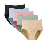 KOEMCY 5 Pièces Lot Culotte Femme sans Couture Taille Haute Respirant Culottes Confortable Sousvêtements Quotidien Elastique Doux Slip Maintien